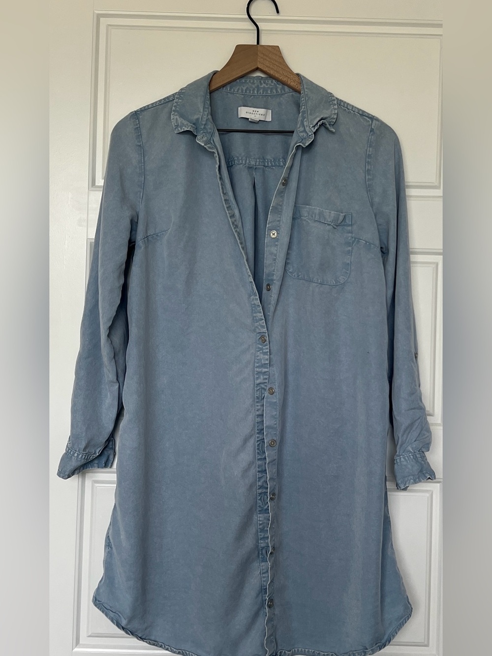 100% Lyocell Light Blue Denim Shirt Dress - Casual Button-Down